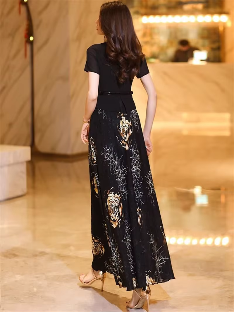 Robe d'été élégante à manches courtes, faux robe deux pièces haut de gamme, nouvelle mode imprimée, 