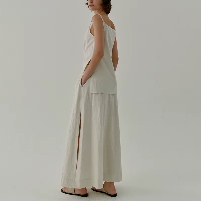 Jupe Chic en lin Vintage fendue sur le côté pour femmes, couleur unie, coton et lin, nouvelles jupes