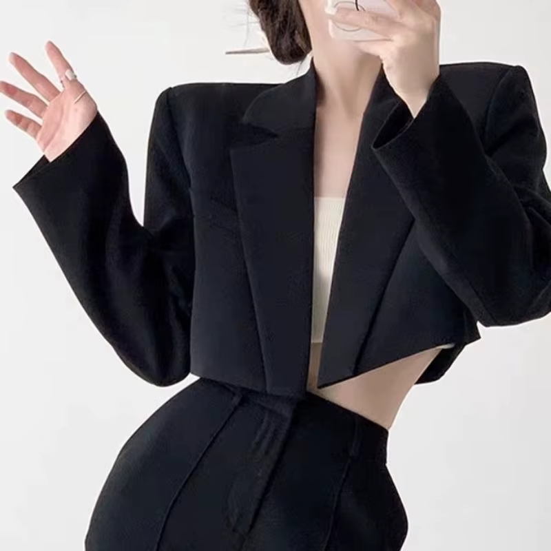 Mode femmes Blazer court blanc vestes de base haut élégant solide à manches longues ouvert avant man