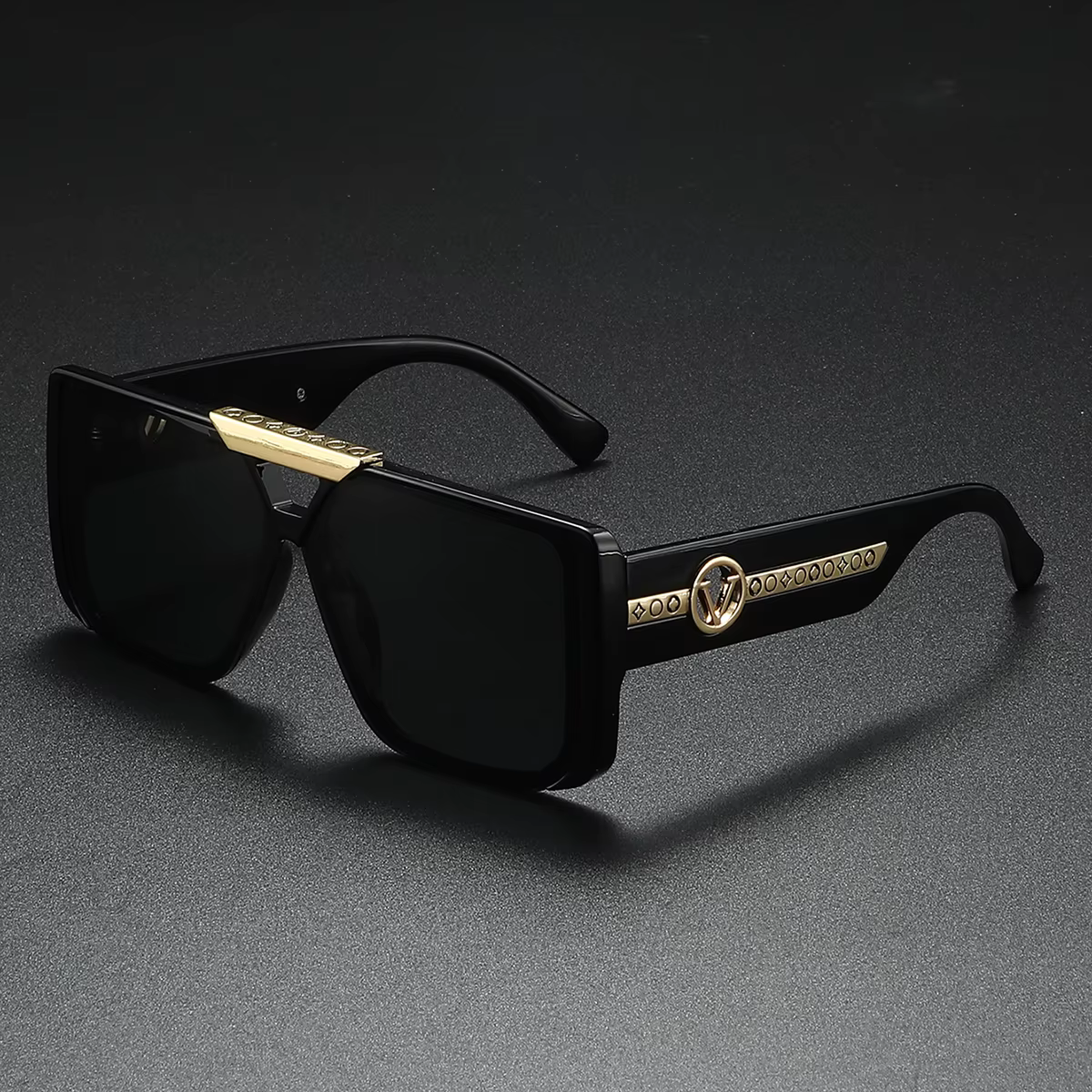 Nouveau cadre carré noir rétro classique pour hommes, décoration à motif de temple exquis, à la mode