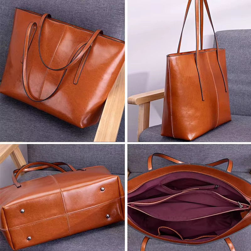 BURMINSA – sacs fourre-tout Vintage en cuir véritable pour femmes, sacs à main de luxe élégants pour