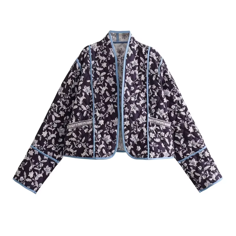 Manteau en coton violet à motifs floraux vintage pour femme, collection automne-hiver 2026, veste dé