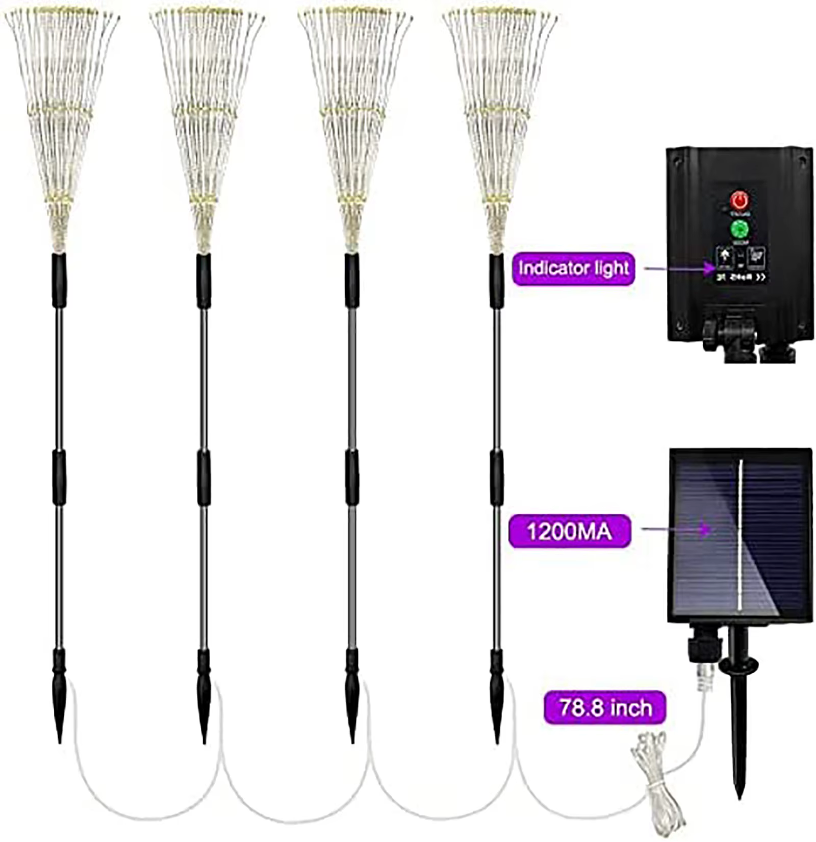 Enquêter d'artifice solaire à LED de couleur, lampe étanche bricolage, utilisée pour les lumières de