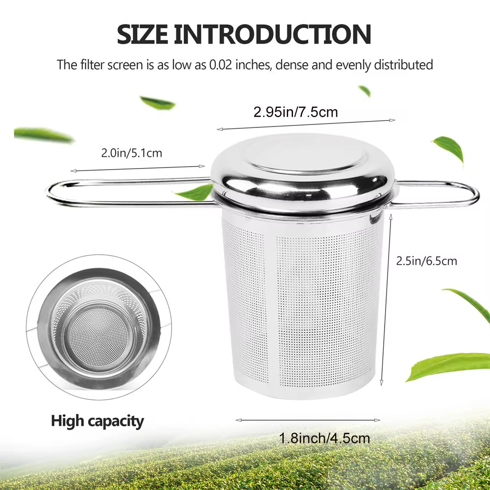 Infuseur à thé en maille d'acier inoxydable avec couvercle, passoire de tasse réutilisable, filtre à