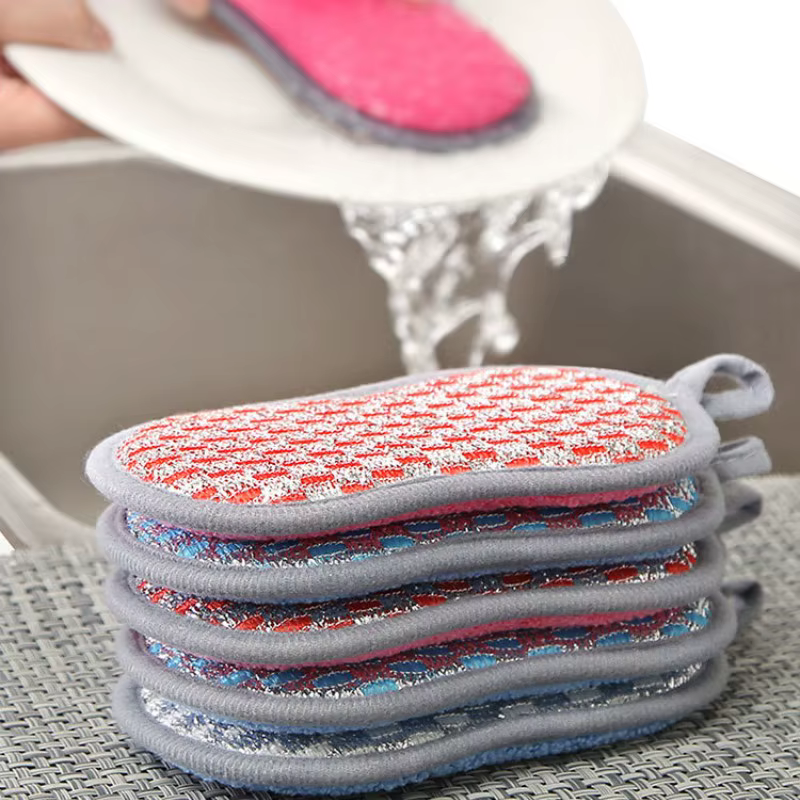 Éponges à récurer pour la vaisselle, lingette magique Double face en microfibre antiadhésive, éponge