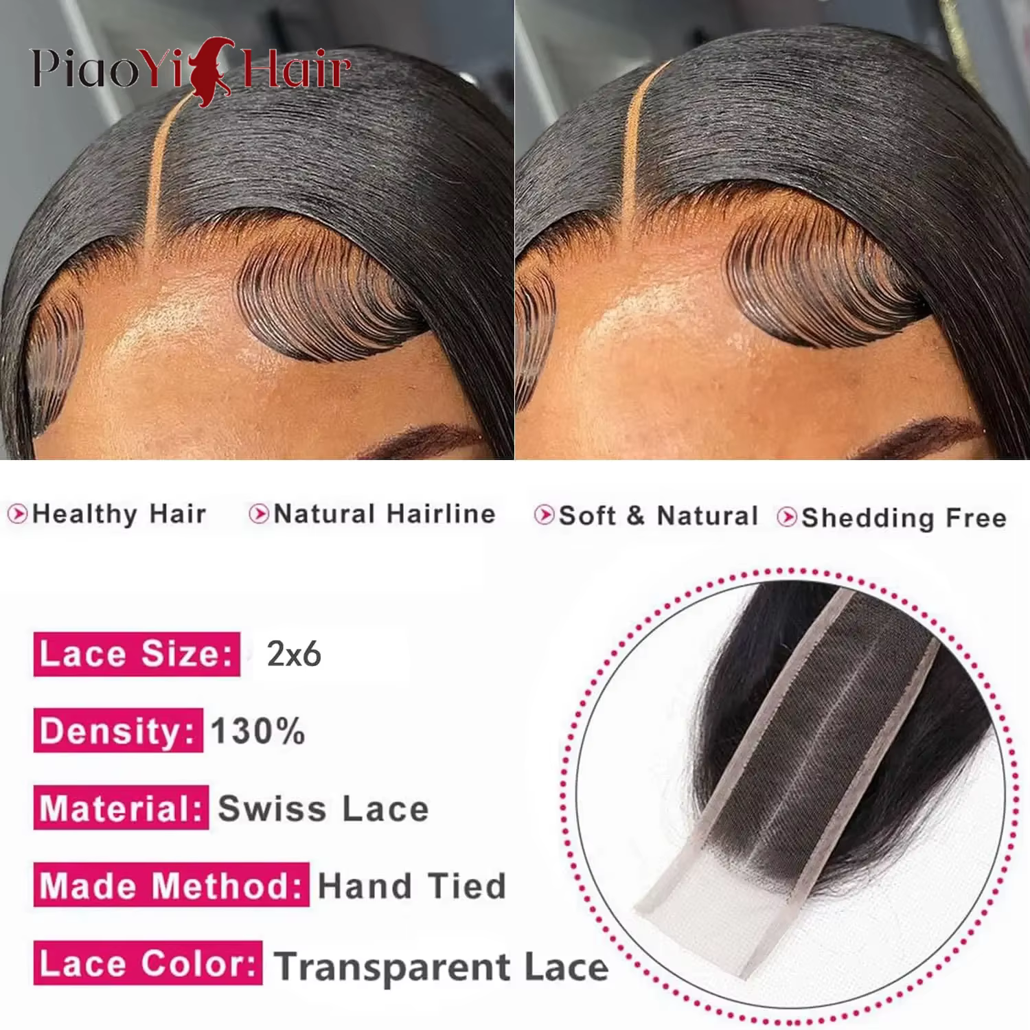 2x6 dentelle fermeture brésilienne cheveux humains 14-24 pouces droite Remy cheveux humains dentelle