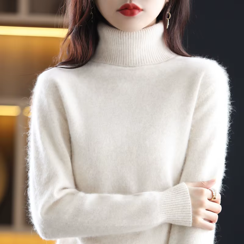 Nouveaux vêtements pour femmes pour l'automne/hiver 2024 100% pull à col roulé en peluche vison pull