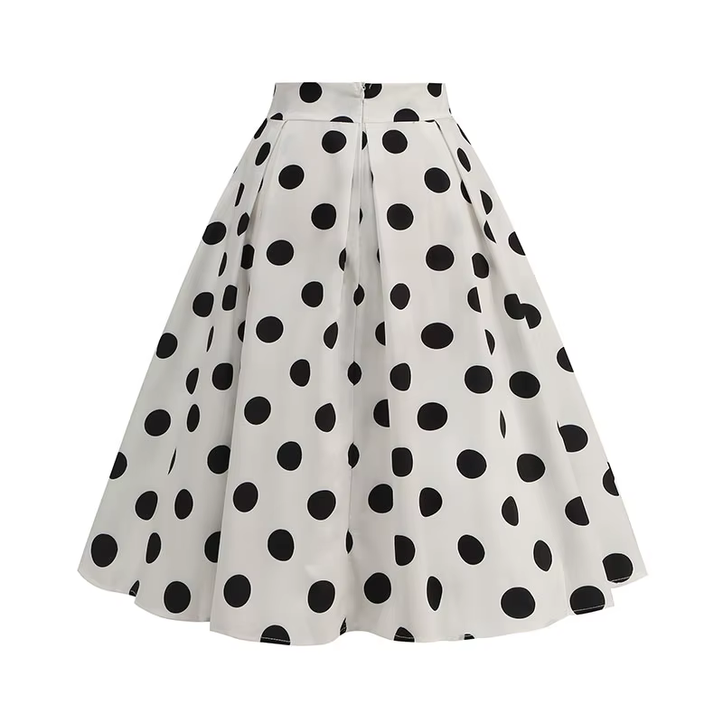 Jupes d'été Vintage pour femmes, taille haute, imprimé à pois, rouge, blanc, noir, élégante, tunique