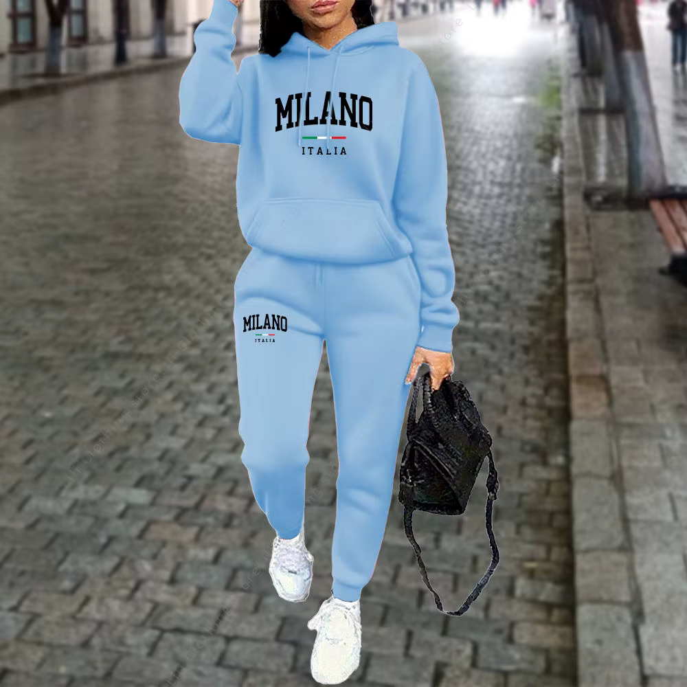 Ensemble 2 pièces pour femmes, sweat à capuche et pantalon, tenue de sport, lettre MILANO imprimée,