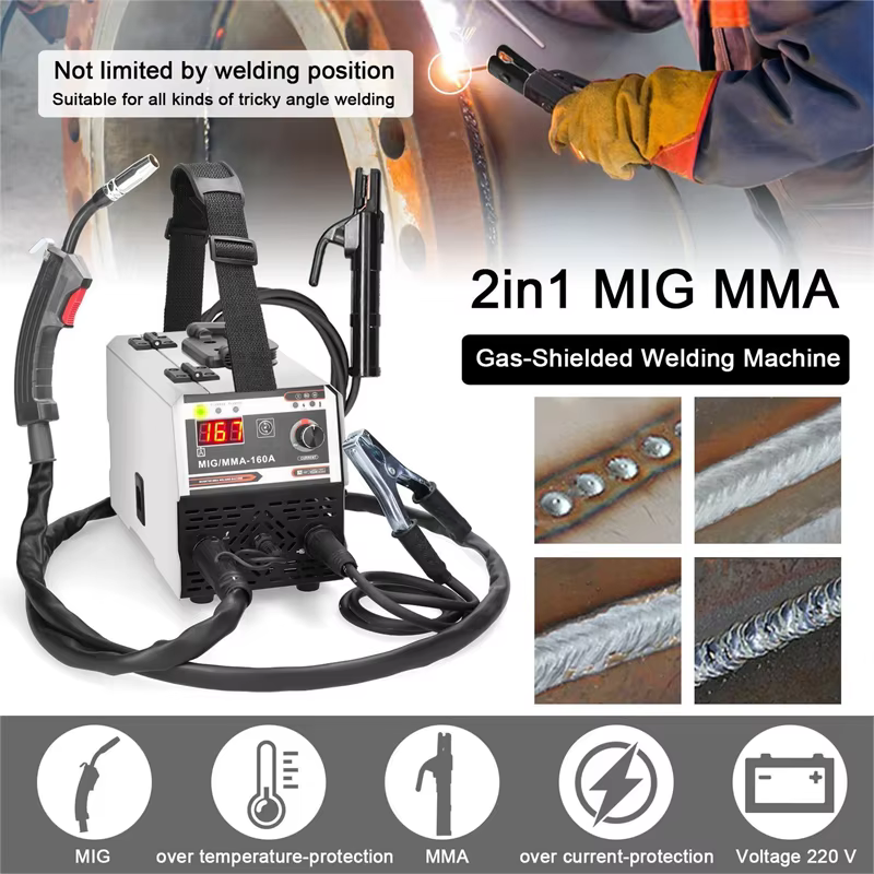 Machine à souder MIG MMA 2 en 1, soudeur à onduleur IGBT DC, alimentation automatique des fils, soud