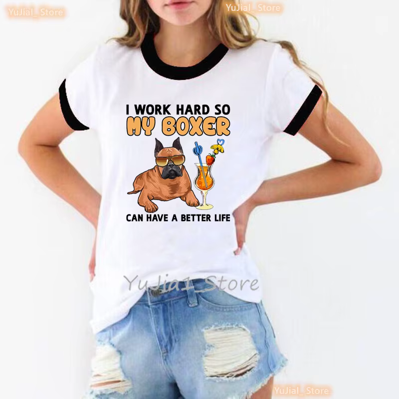 T-shirt imprimé "I Work Hard" pour Femme, avec motif cochon d'inde, français, bouledogue, Chihuahua,