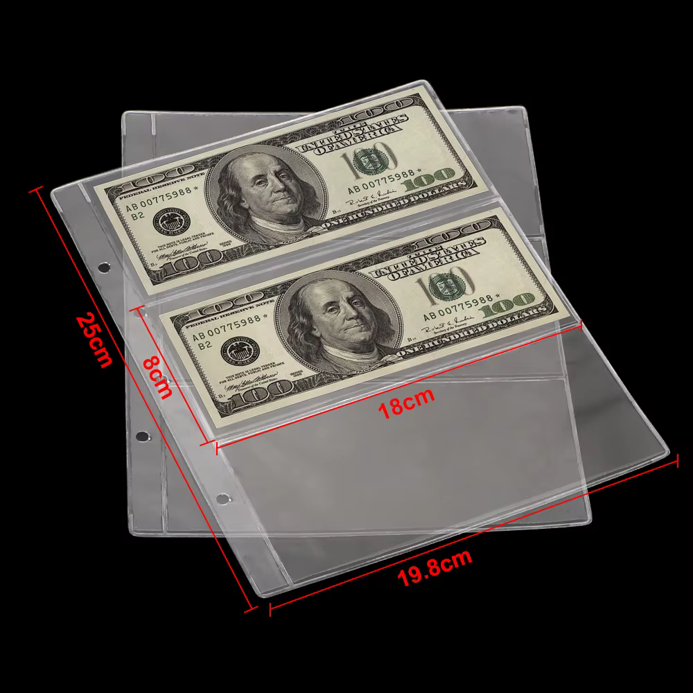 Feuille de feuilles mobiles, 5 pièces, porte-billets Transparent à 3 fentes, sac de protection d'arg
