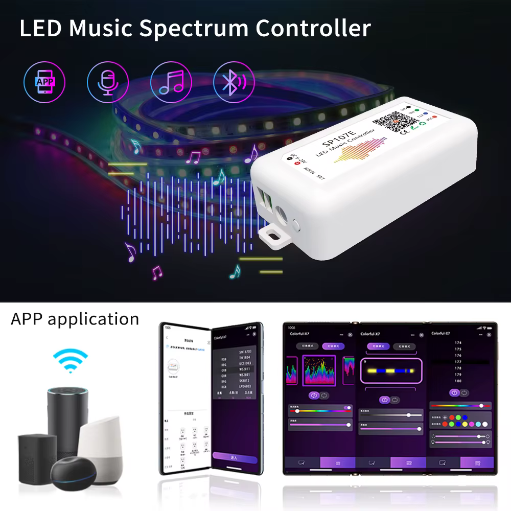 Ws2812B Led Rgbic contrôleur de lumière de bande Dc5V-24V wifi Sp511E musique Ws2811 Sk6812 Sp107E a