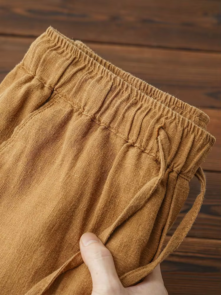 Pantalon Chino décontracté en coton et lin pour hommes, jambes larges, léger, Baggy, survêtement en 