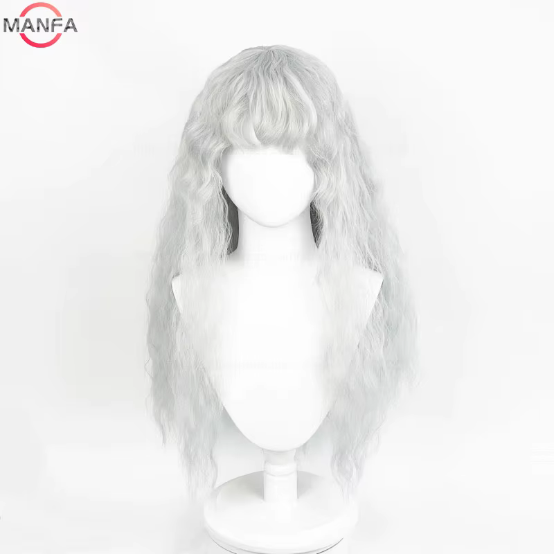 Griffith Cosplay perruque gris clair bouclés ondulés longs résistant à la chaleur perruques de cheve