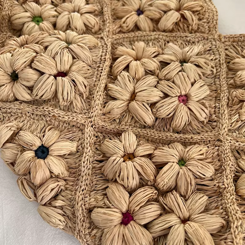 Sac de plage tissé de luxe haut de gamme pour femme, fait main au crochet, grande capacité, élégant 