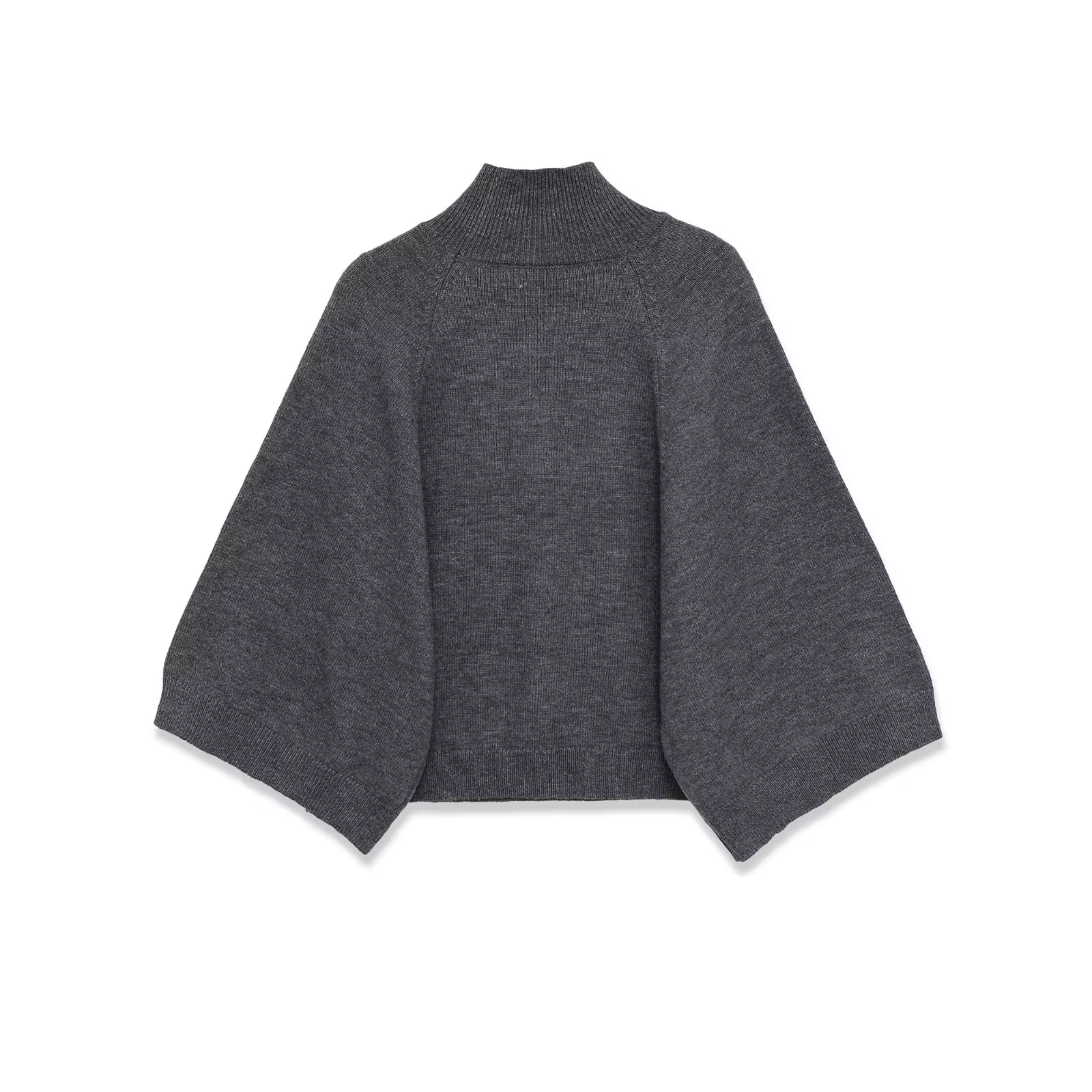 Pull en tricot bleu à manches larges pour femme, pull court à col haut, printemps 2025
