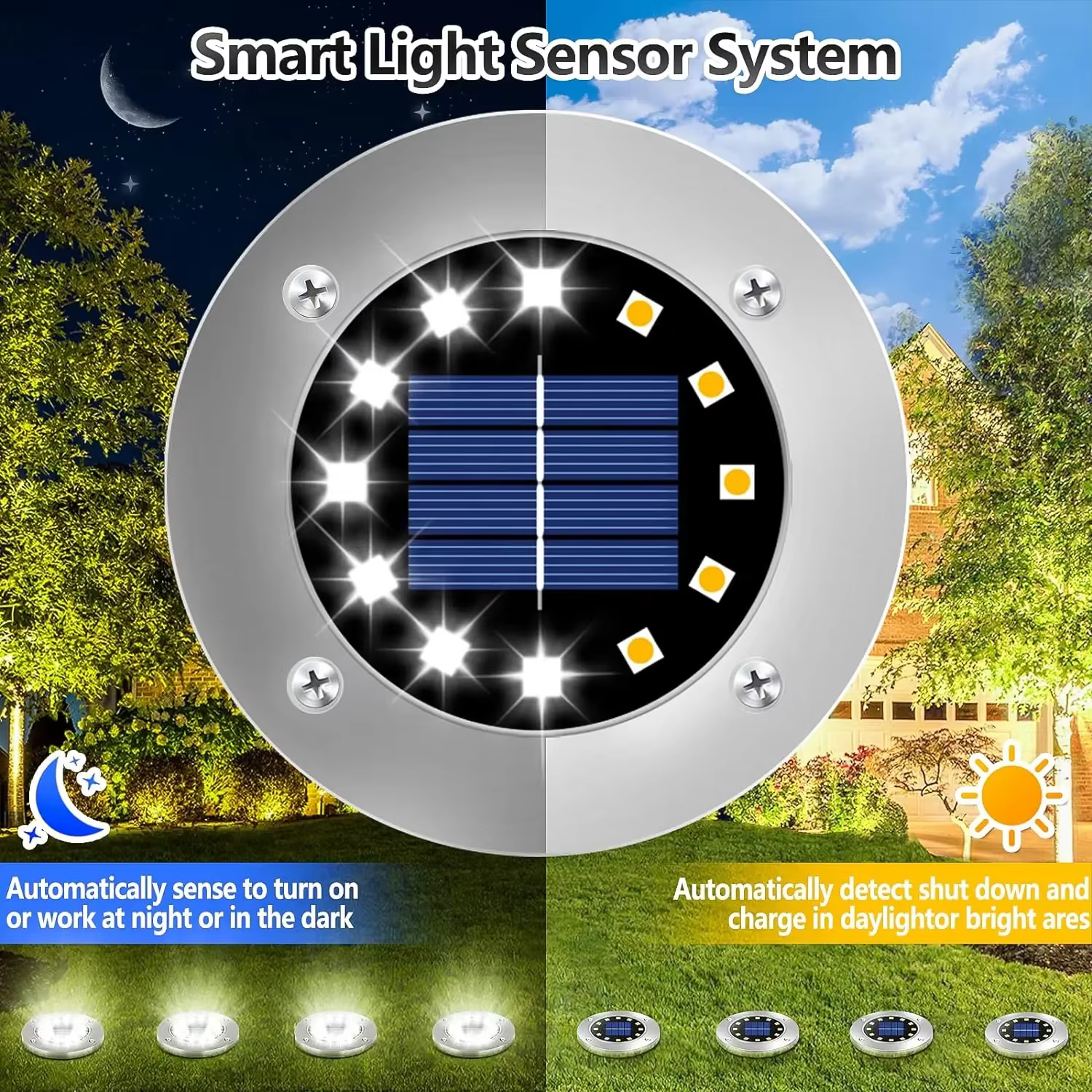 Lampes solaires au sol, décorations extérieures, lampes de jardin solaires à 12 LED étanches, lumièr