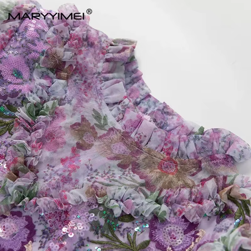 MARYYIMEI printemps été femmes robe à manches longues taille haute comestible arbre champignon bord 