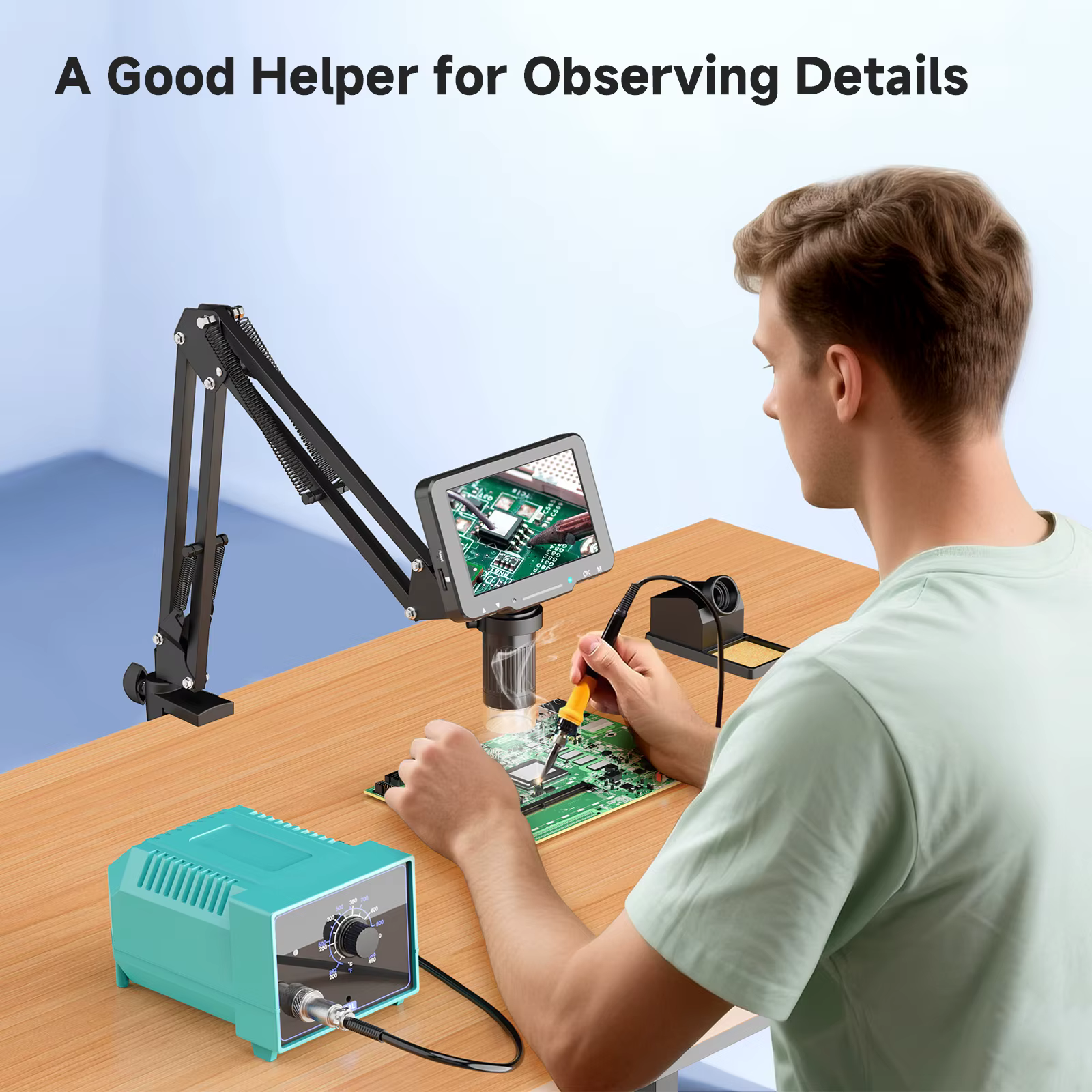 Microscope numérique flexible avec écran IPS de 5 pouces, Microscope à souder avec bras flexible, Mi
