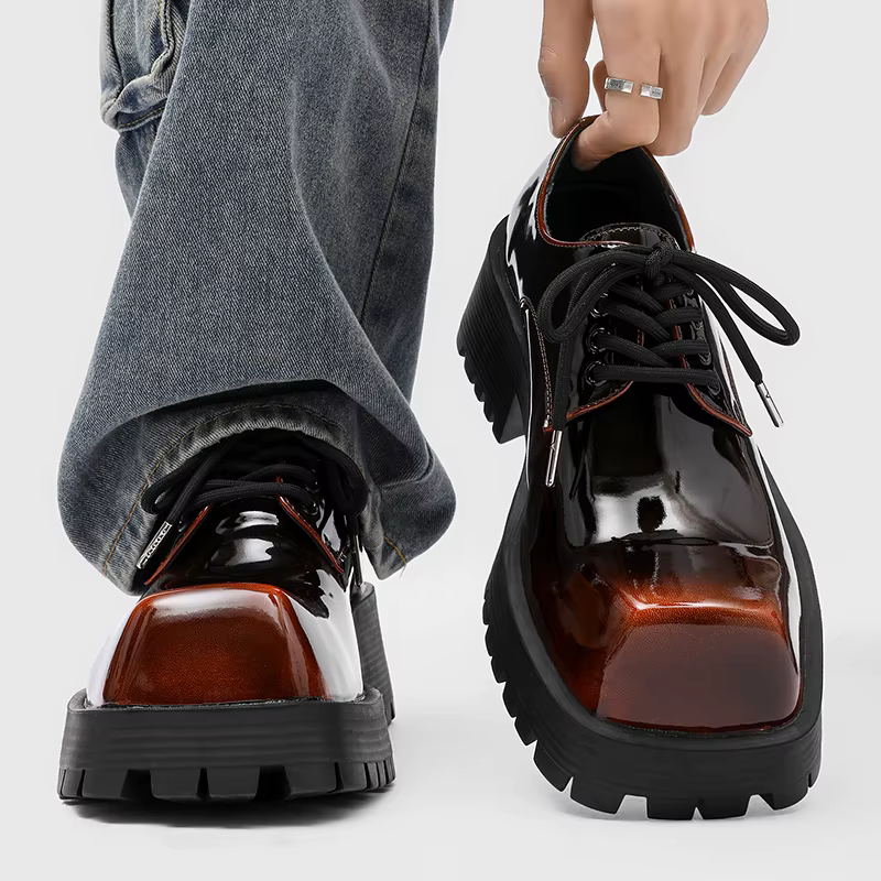 Chaussures en cuir à semelles épaisses pour hommes, style design de luxe, travail, bureau, mode fête