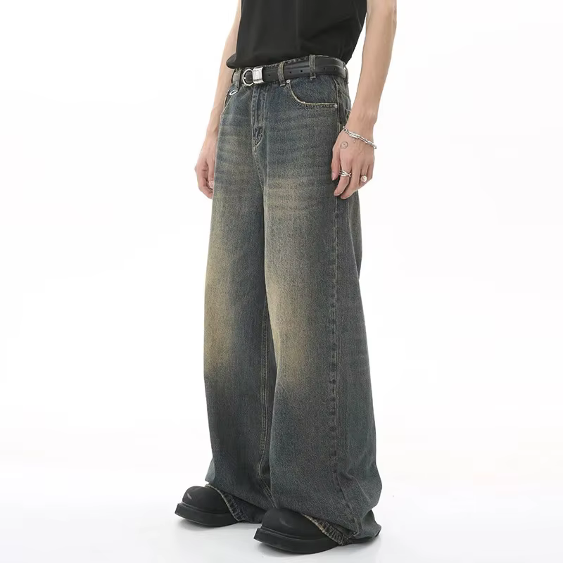 Nouveaux hommes Baggy jambe droite jambe large jean homme mode Vintage lavage pantalon Denim décontr