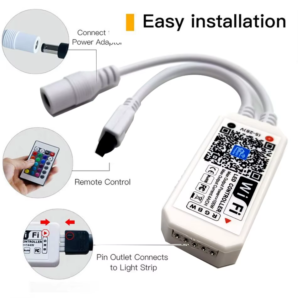Bande LED WIFI RGB RGBW 12V 24V, contrôleur Android IOS, application Bluetooth, contrôle IR magique 