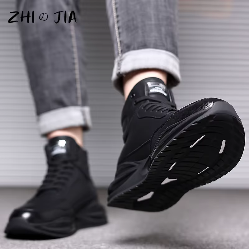 Chaussures décontractées en cuir véritable pour hommes, chaussures à coussin d'air, chaussures noire