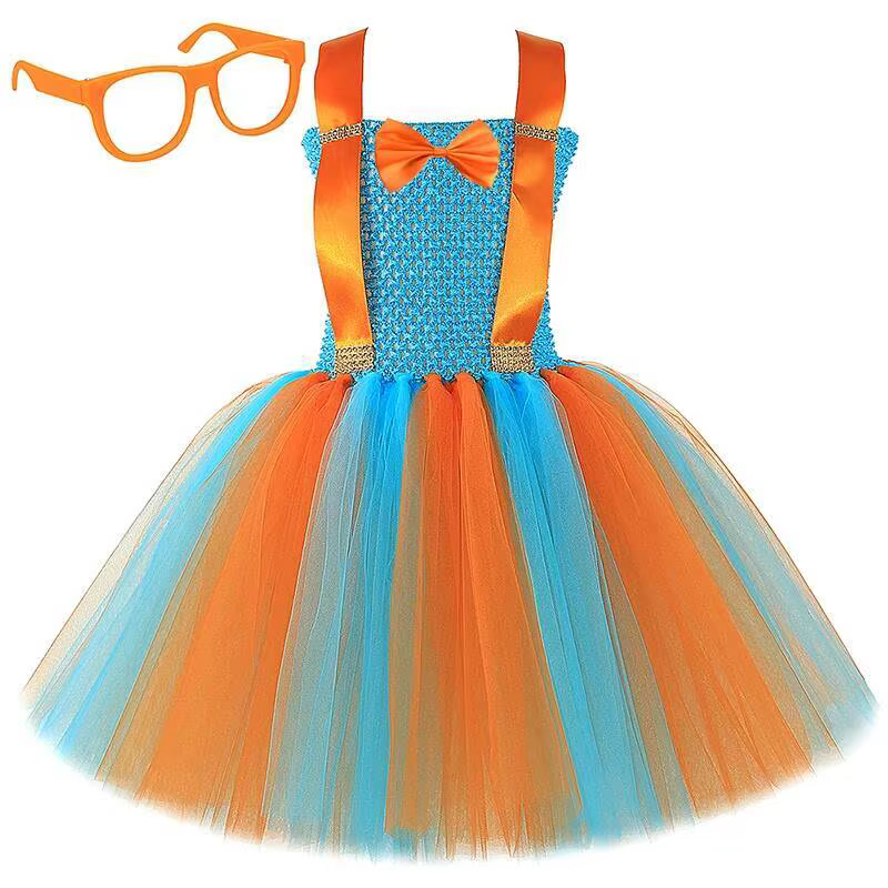Costume de Jeu Bleu & Orange pour Bébé Fille, Robe Tutu Éducative aux Couleurs Vives, Tenue de Dégui