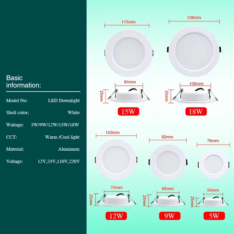 Lot de 10 spots LED encastrables blancs 5W 9W 12W 15W 18W, plafonnier LED rond DC 12V 24V AC 110V 22