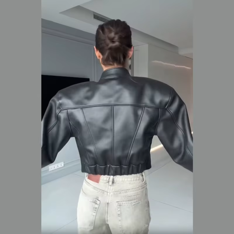 Veste en simili cuir pour femme, coupe cintrée, classique, motard, PU, fermeture éclair, manteau bom