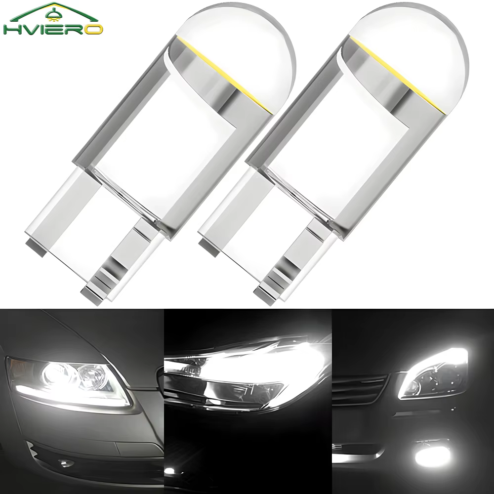 2 pièces W5W 194 T10 boîtier en verre Cob LED ampoule domestique 6000K cale plaque d'immatriculation