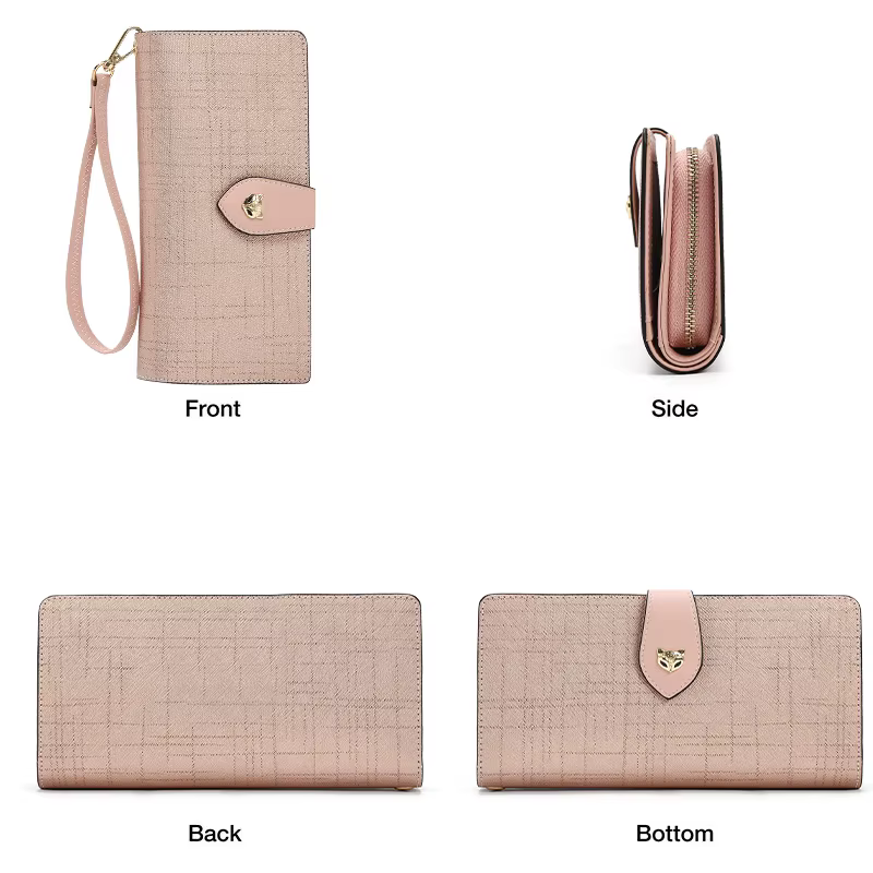 FOXER Portefeuille long de luxe pour femme en cuir fendu, élégant porte-cartes, pochette multi-carte