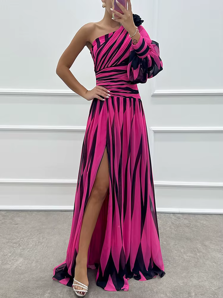 Robe maxi patchwork à manches longues lanterne, robe de soirée élégante pour femmes initiées une seu