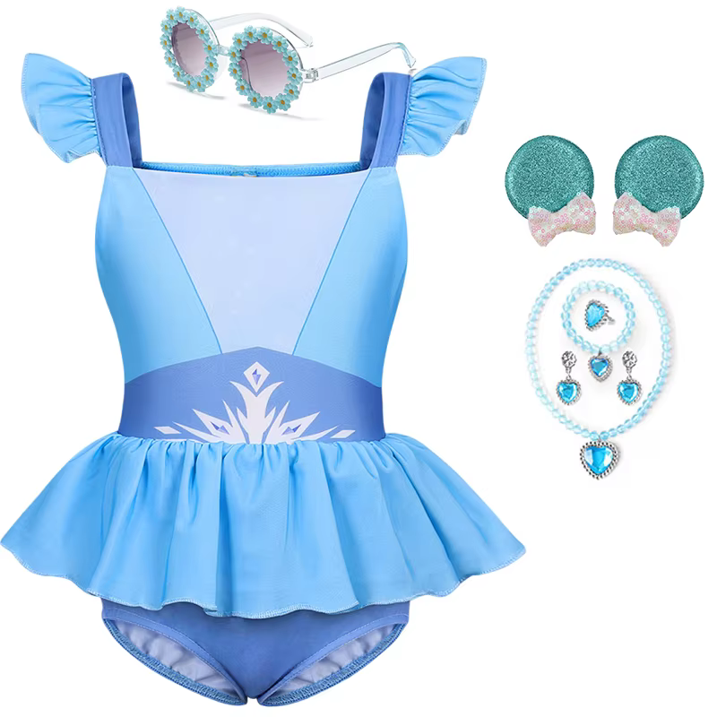 Été enfants filles deux pièces Elsa plage Bikini maillot de bain 2025 enfants raiponce Jasmine maill