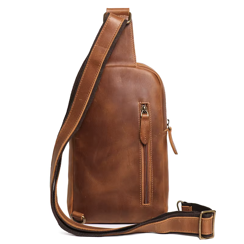 Sac à bandoulière en cuir véritable pour hommes, sac de poitrine vintage, sac de jour à bandoulière,