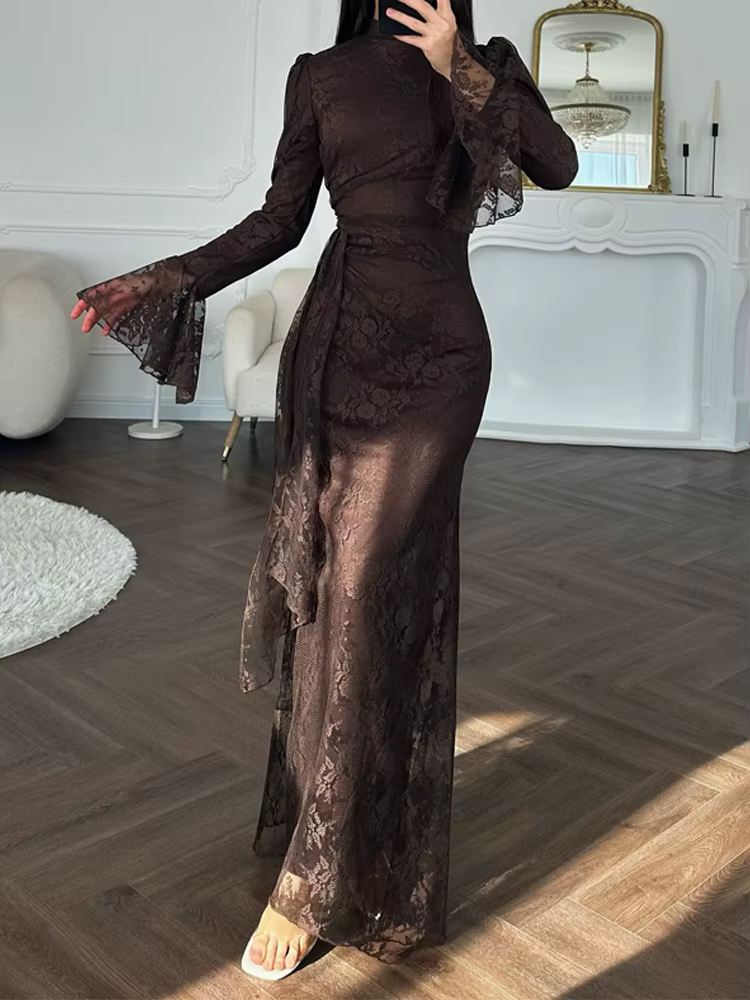 Robe de soirée élégante en dentelle brodée pour femme, collection Printemps-Été, style décontracté d