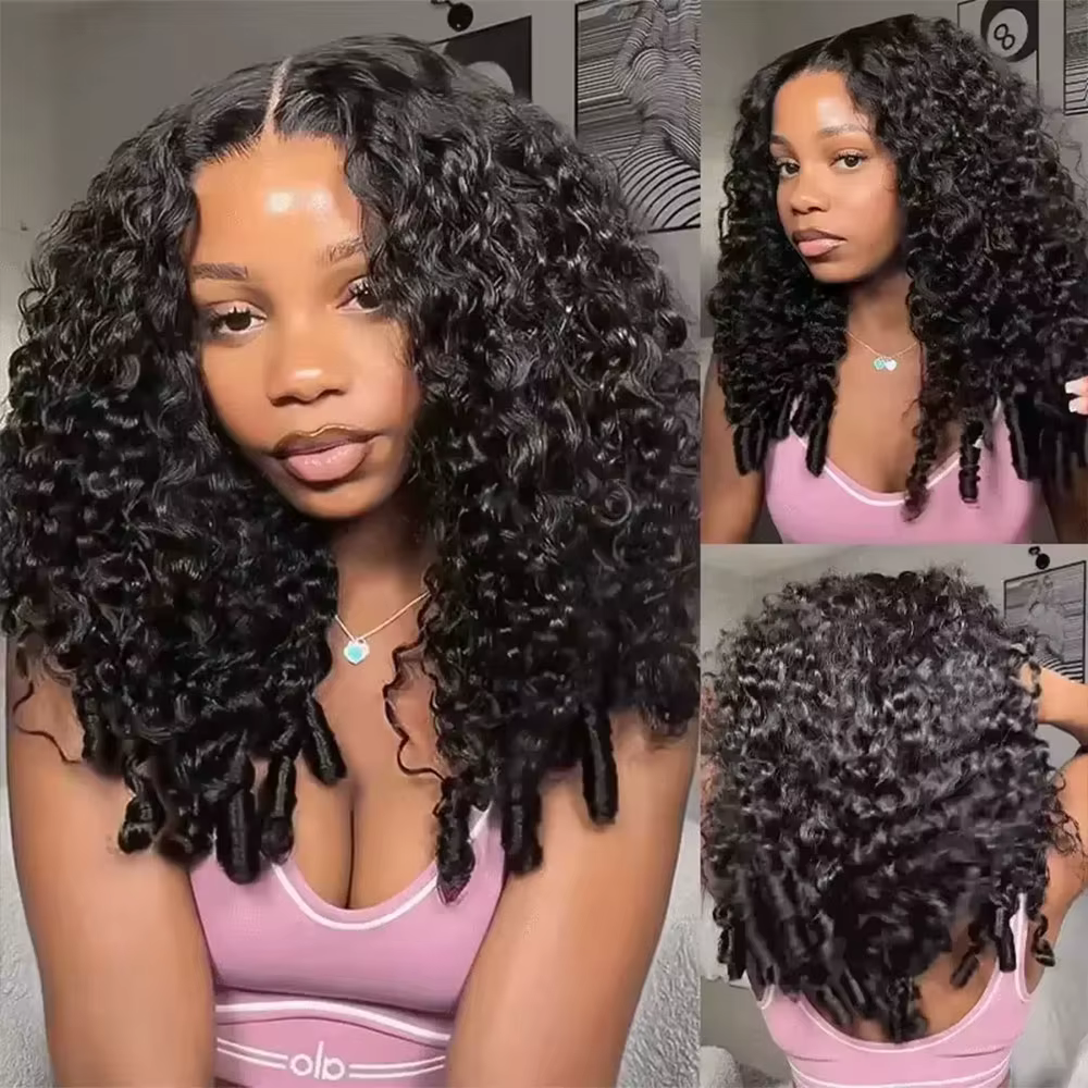 Jerry bouclés demi perruque cheveux humains sans couture crépus bouclés 3 en 1 demi perruque sans co