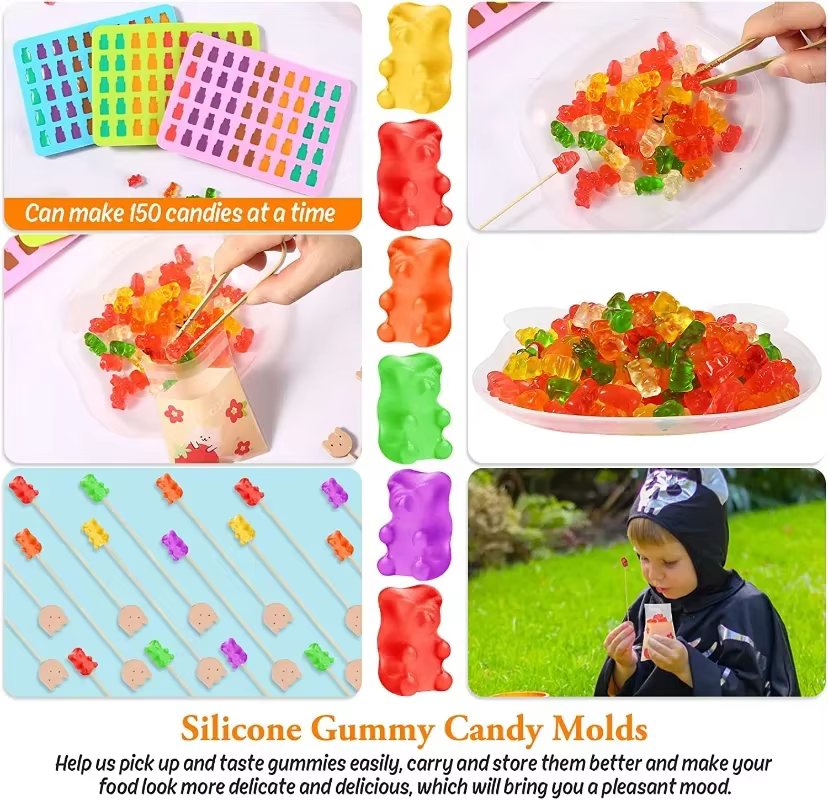 Moule ours gommeux en Silicone, 50 grilles, mignon ours, gelée, avec compte-gouttes, bonbons, chocol