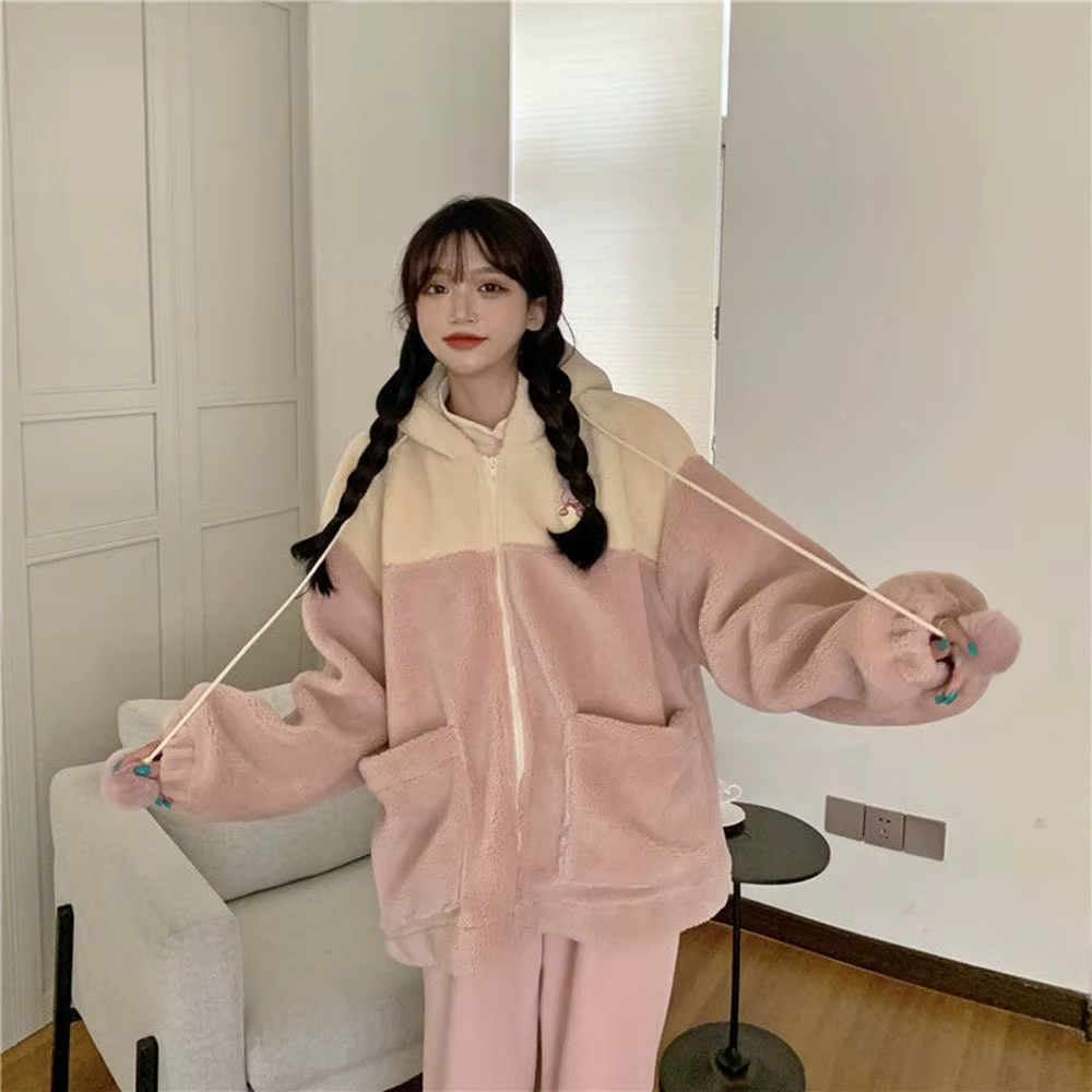 Sweats à capuche College dessin animé japonais Kawaii pour femmes, sweat-shirt en peluche, veste cha