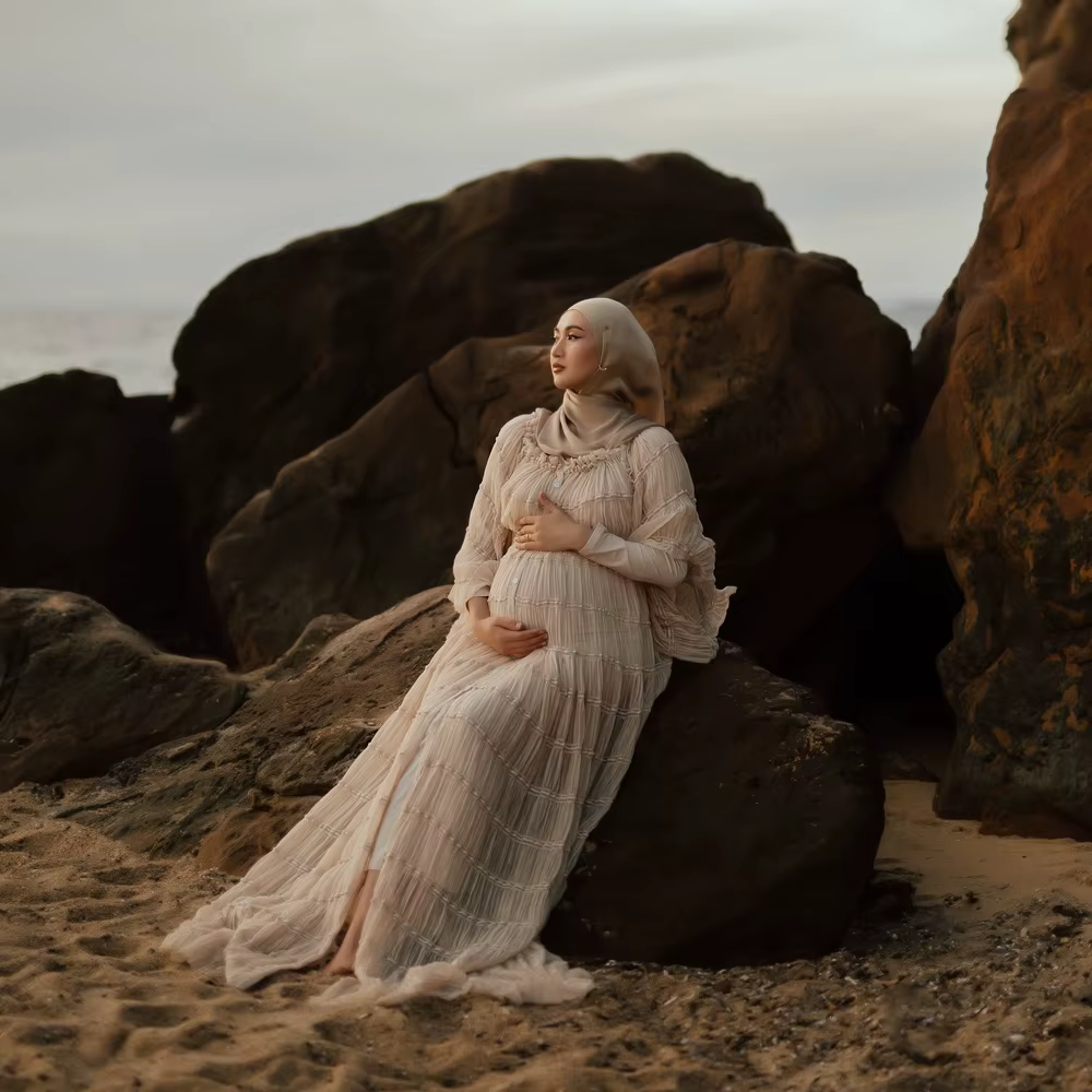 Robe de grossesse bohème pour séance Photo, ensemble deux pièces en mousseline de soie pliée, robe b