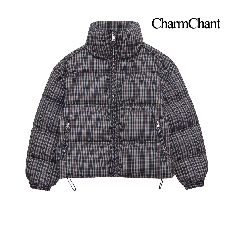 CharmChant col montant Plaid doudoune pour femmes hiver 2025 rembourrage manteau femme nouveau en ma