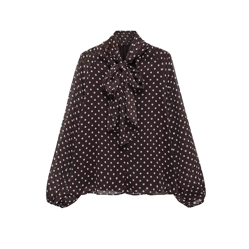 Chemisier Femme Imprimé Pois Nouvelle Collection Printemps 2026 – Blouse Élégante à Nœud Papillon et