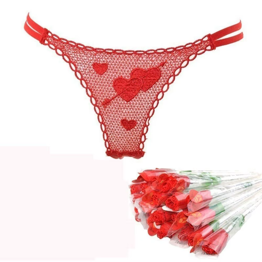 Sous-vêtements créatifs en dentelle rose pour femmes, bikini sexy, culotte string, slips, tongs en V