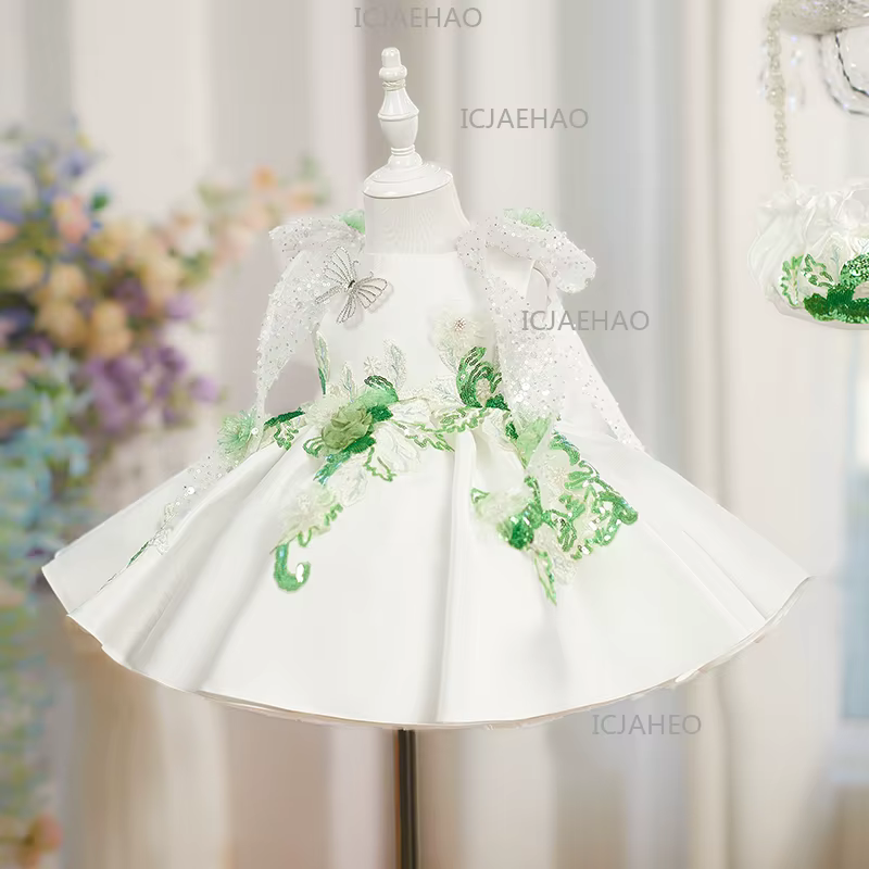 Nouvelle Robe de Princesse pour Bébé Fille 2026, Robe Tutu à Fleurs et Perles pour Fête d'Anniversai