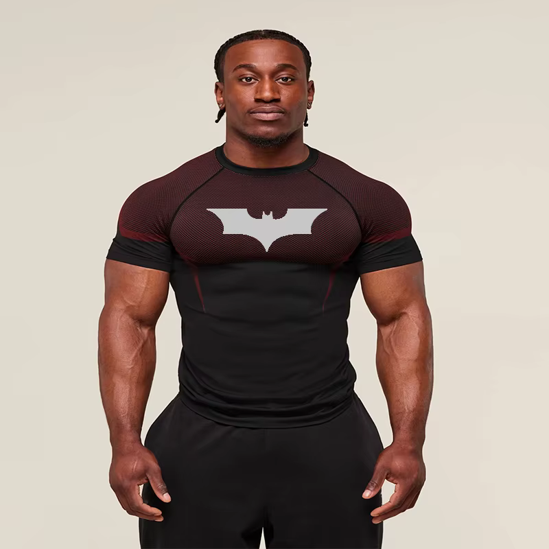 T-shirts de compression à motif chauve-souris pour hommes, manches courtes, anti-UV, pour la gym, l'