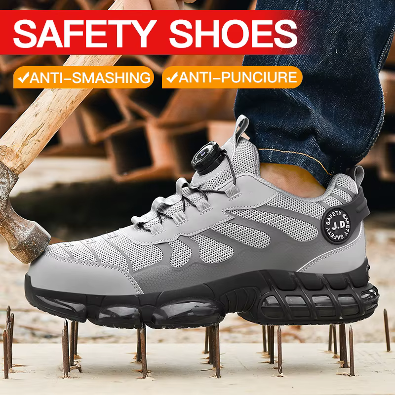 Chaussures de sécurité pour hommes à bouton rotatif, bottes de sécurité élastiques, chaussures de sp