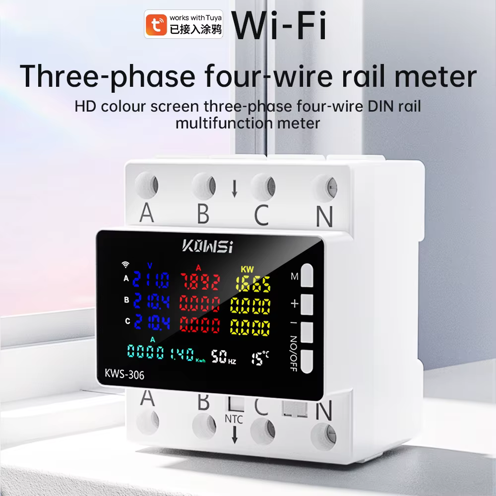 Compteur d'énergie WIFI, moniteur AC AC 85-290V 80A, 3 phases, Rail à 4 fils, protection contre les
