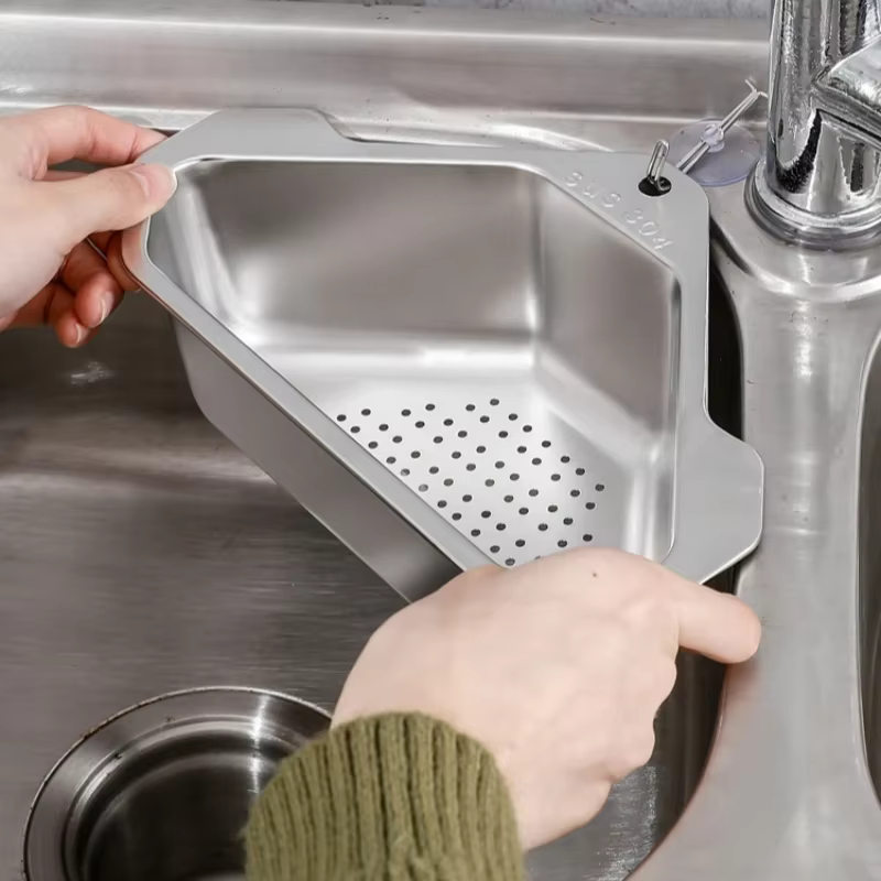 Panier de vidange triangulaire en acier inoxydable, étagère filtrante pour évier de cuisine, égoutto