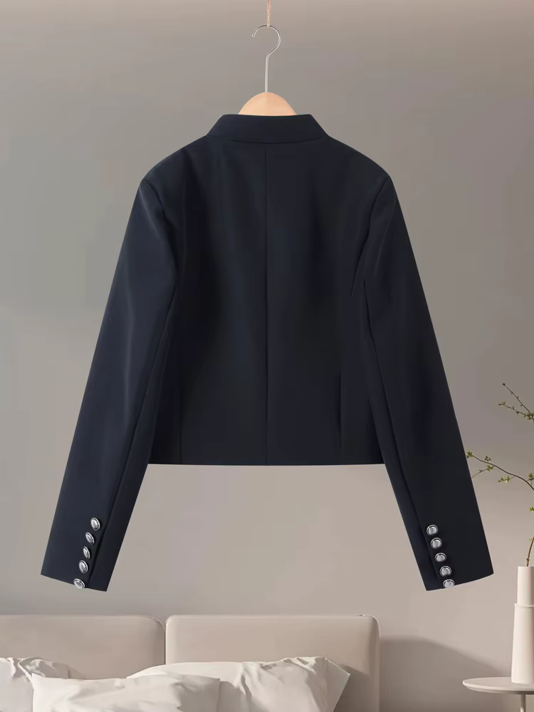 Veste Courte Vintage Napoléon pour Femme, Col Montant, Manches Longues, Simple Boutonnage, Coupe Sli